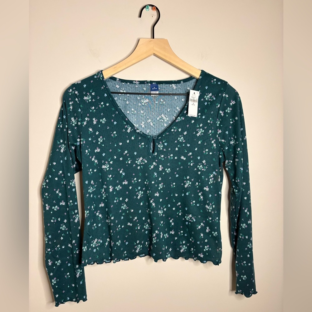 Women’s Old Navy Cozy Ribbed Pajama Top size med petite NWT sea-blue floral
